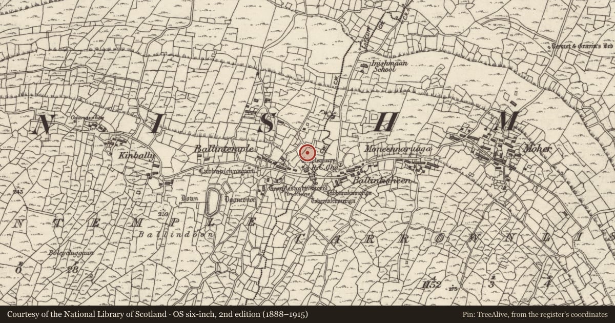 Ordnance Survey six-inch map, 2nd edition (1888–1915) covering the location of Mound, Ceathrú An Teampaill, County Galway, with a pin at the register's coordinates
