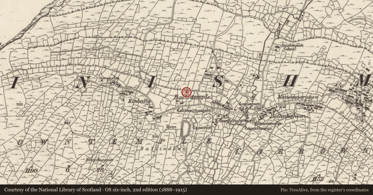Ordnance Survey six-inch map, 2nd edition (1888–1915) covering the location of Midden, Ceathrú An Teampaill, County Galway, with a pin at the register's coordinates