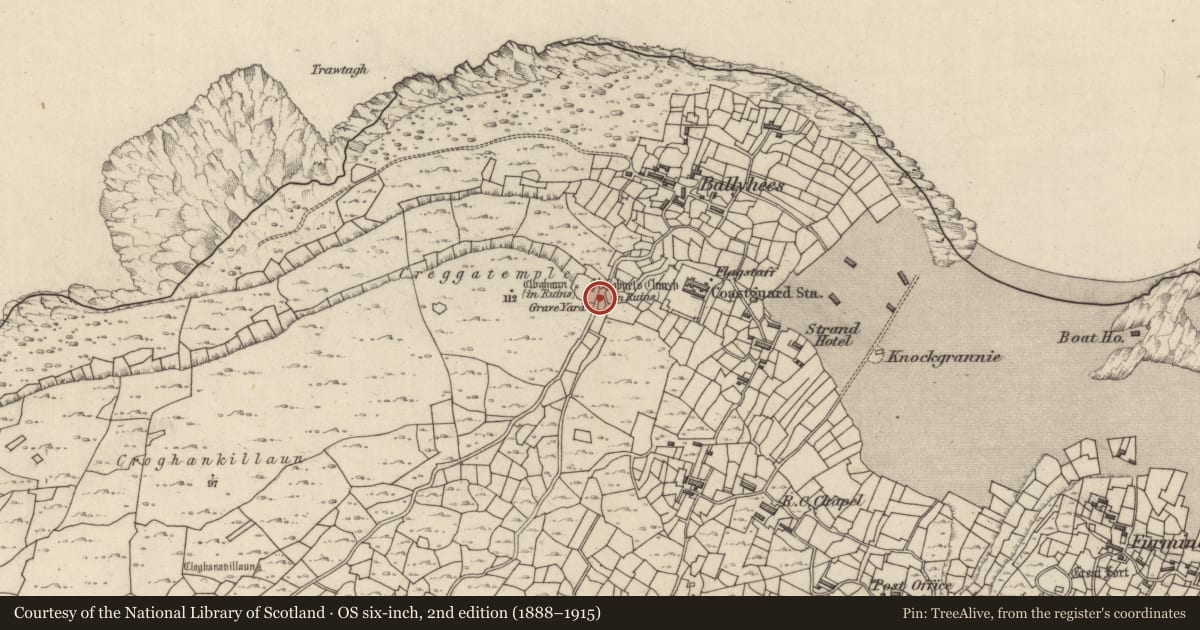 Ordnance Survey six-inch map, 2nd edition (1888–1915) covering the location of Leacht, Inis Oírr, County Galway, with a pin at the register's coordinates
