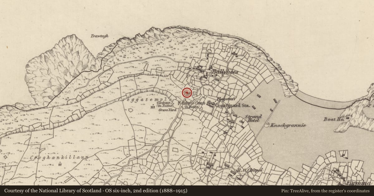 Ordnance Survey six-inch map, 2nd edition (1888–1915) covering the location of Midden, Inis Oírr, County Galway, with a pin at the register's coordinates