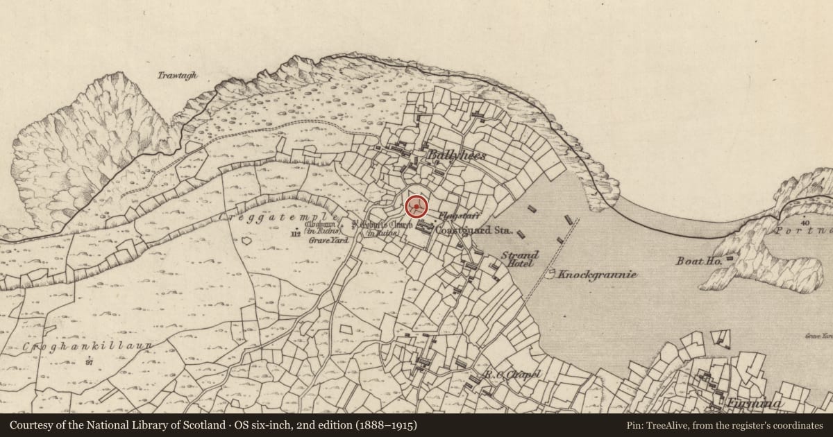 Ordnance Survey six-inch map, 2nd edition (1888–1915) covering the location of Ritual site - holy well, Inis Oírr, County Galway, with a pin at the register's coordinates