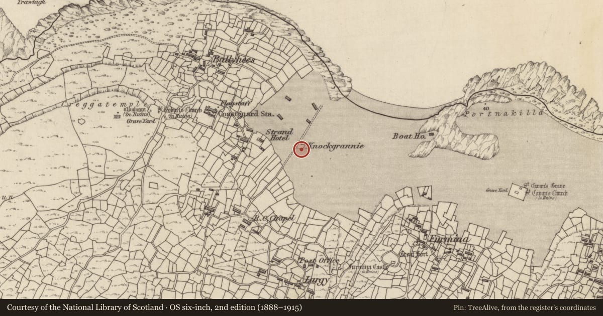 Ordnance Survey six-inch map, 2nd edition (1888–1915) covering the location of Burial mound, Inis Oírr, County Galway, with a pin at the register's coordinates