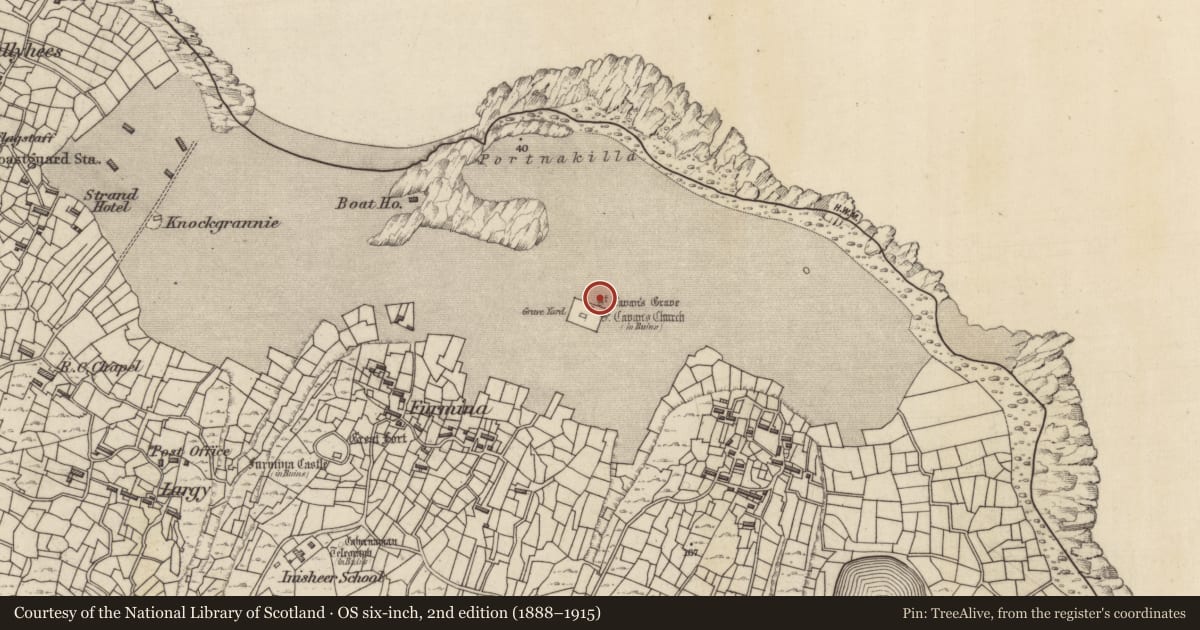 Ordnance Survey six-inch map, 2nd edition (1888–1915) covering the location of Midden, Inis Oírr, County Galway, with a pin at the register's coordinates
