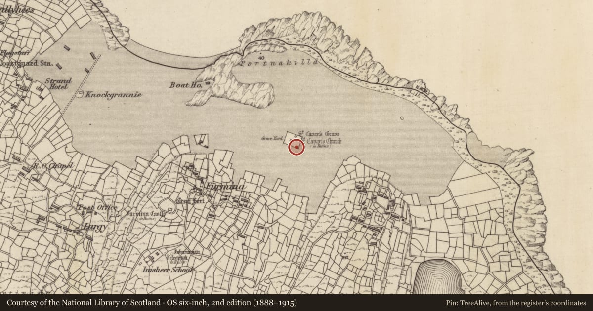 Ordnance Survey six-inch map, 2nd edition (1888–1915) covering the location of Graveyard, Inis Oírr, County Galway, with a pin at the register's coordinates