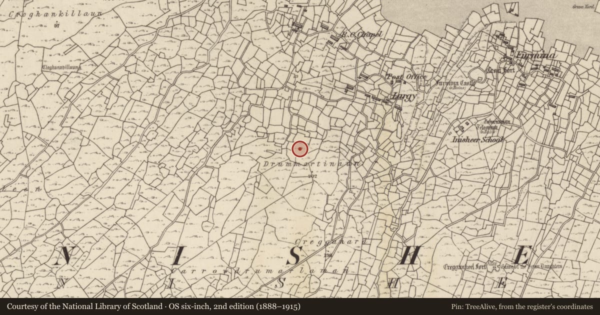 Ordnance Survey six-inch map, 2nd edition (1888–1915) covering the location of Megalithic structure, Inis Oírr, County Galway, with a pin at the register's coordinates