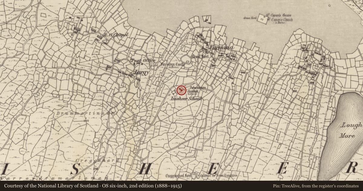 Ordnance Survey six-inch map, 2nd edition (1888–1915) covering the location of Signal tower, Inis Oírr, County Galway, with a pin at the register's coordinates