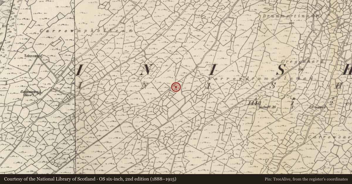 Ordnance Survey six-inch map, 2nd edition (1888–1915) covering the location of Mound, Inis Oírr, County Galway, with a pin at the register's coordinates