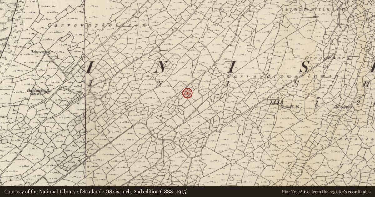 Ordnance Survey six-inch map, 2nd edition (1888–1915) covering the location of Mound, Inis Oírr, County Galway, with a pin at the register's coordinates