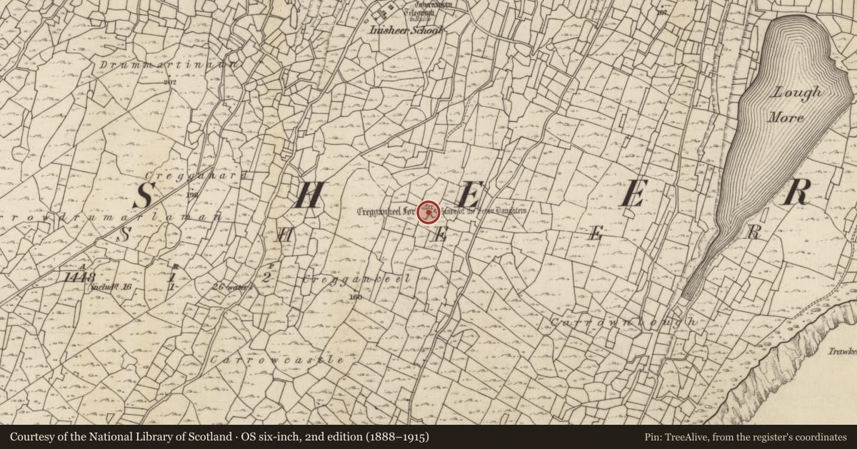 Ordnance Survey six-inch map, 2nd edition (1888–1915) covering the location of Leacht, Inis Oírr, County Galway, with a pin at the register's coordinates