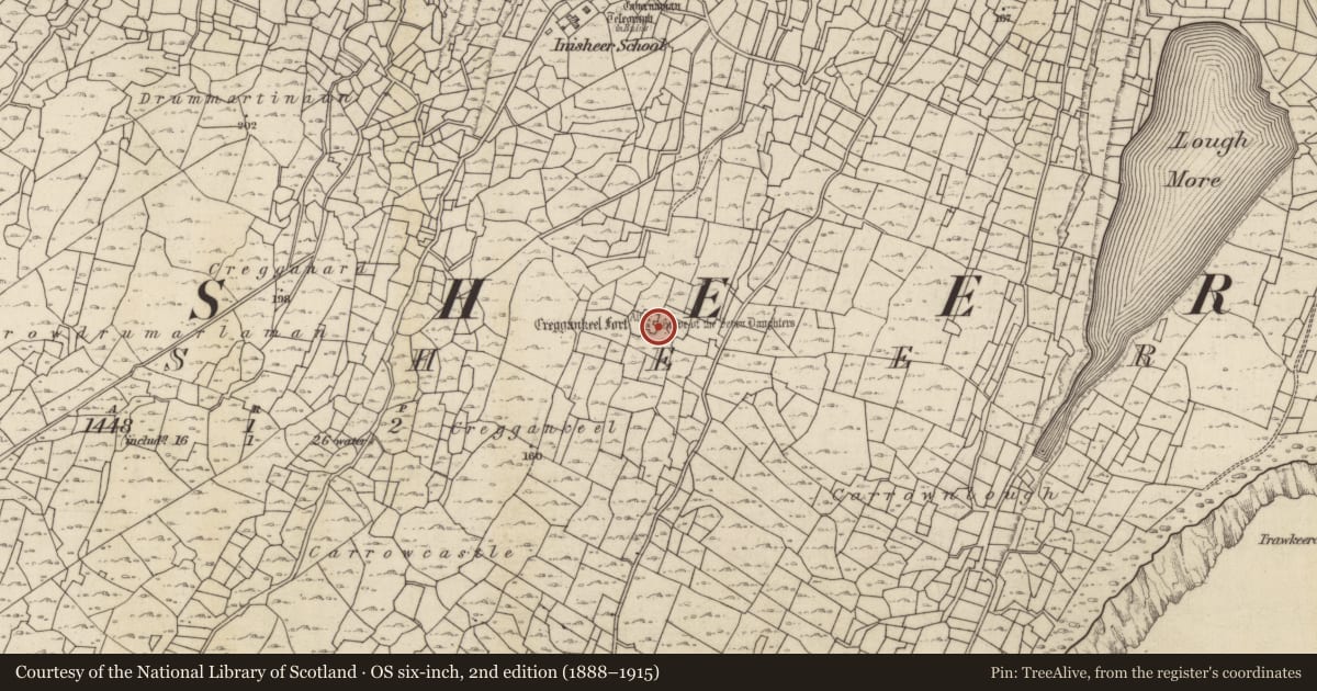 Ordnance Survey six-inch map, 2nd edition (1888–1915) covering the location of Church, Inis Oírr, County Galway, with a pin at the register's coordinates
