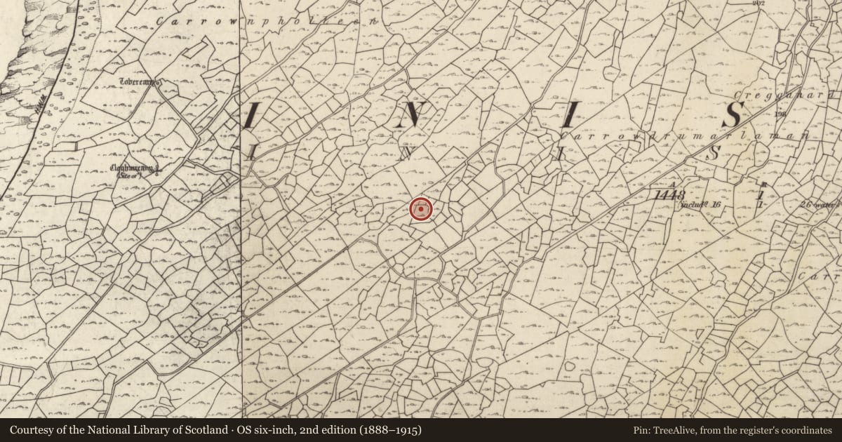 Ordnance Survey six-inch map, 2nd edition (1888–1915) covering the location of Mound, Inis Oírr, County Galway, with a pin at the register's coordinates