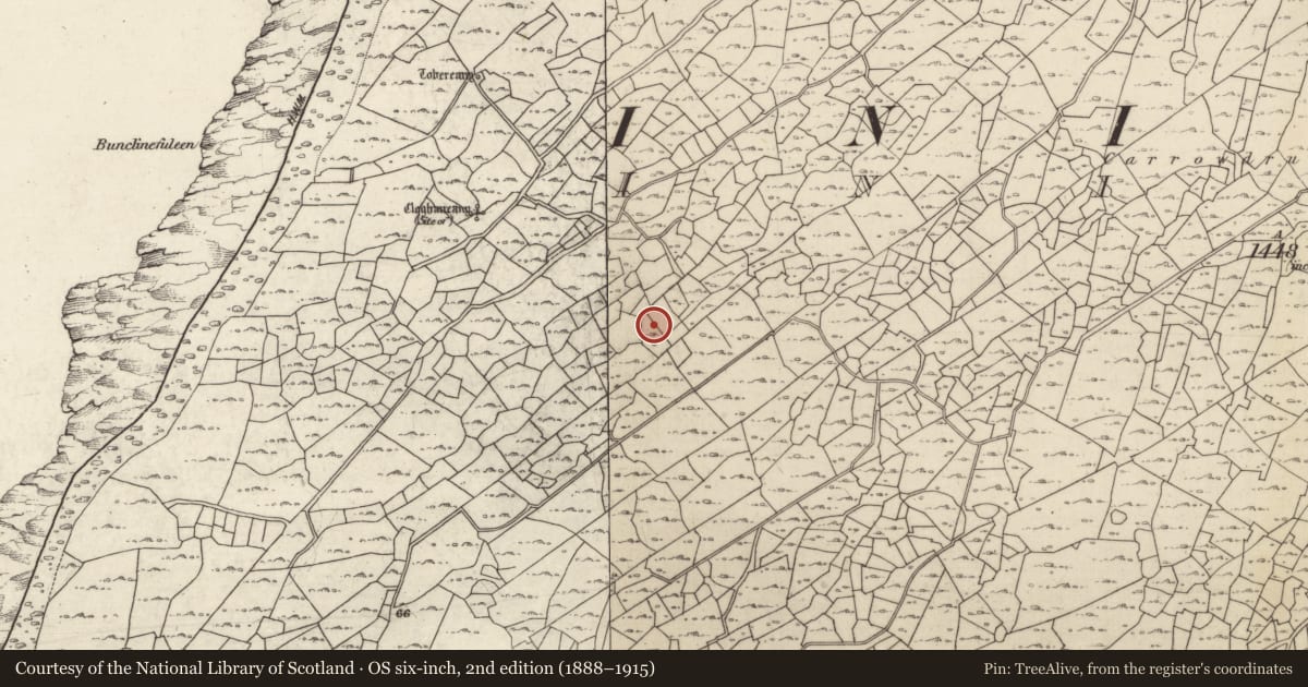 Ordnance Survey six-inch map, 2nd edition (1888–1915) covering the location of Mound, Inis Oírr, County Galway, with a pin at the register's coordinates