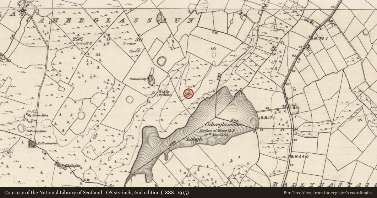 Ordnance Survey six-inch map, 2nd edition (1888–1915) covering the location of Ringfort - rath, Caherglassaun, County Galway, with a pin at the register's coordinates