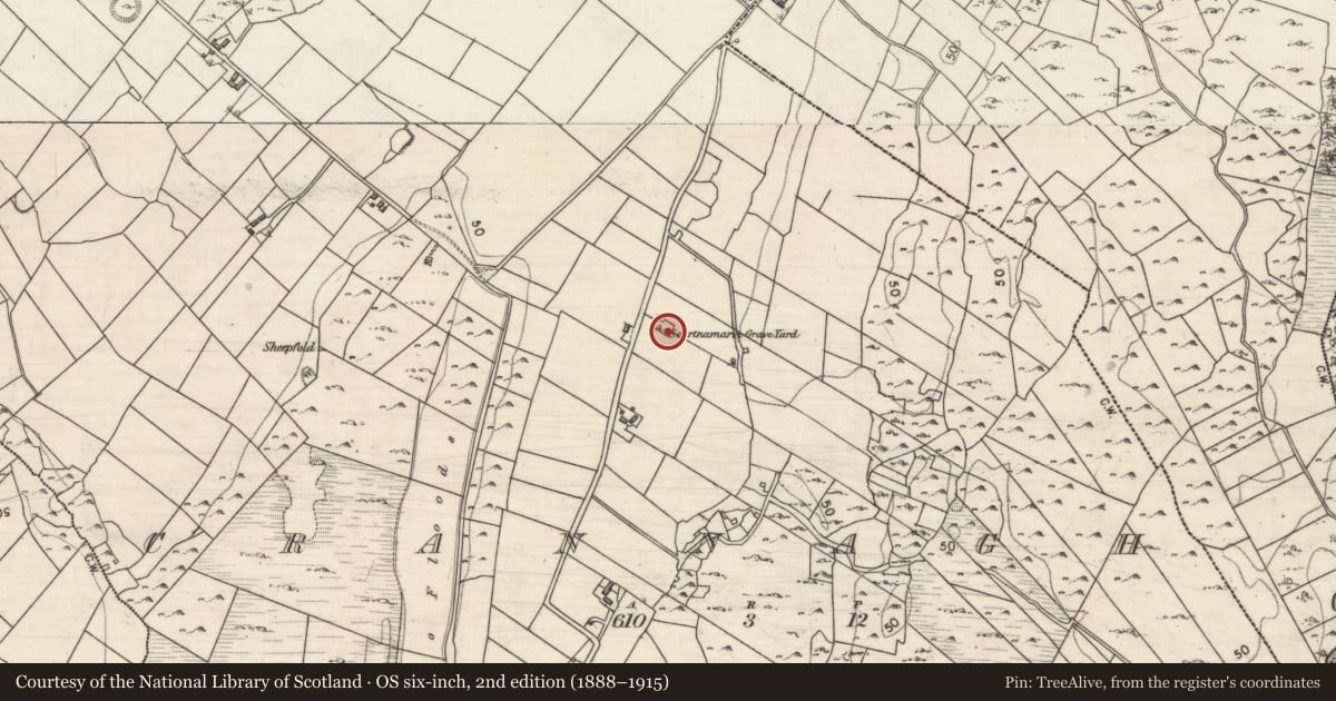 Ordnance Survey six-inch map, 2nd edition (1888–1915) covering the location of Burial ground, Crannagh, County Galway, with a pin at the register's coordinates