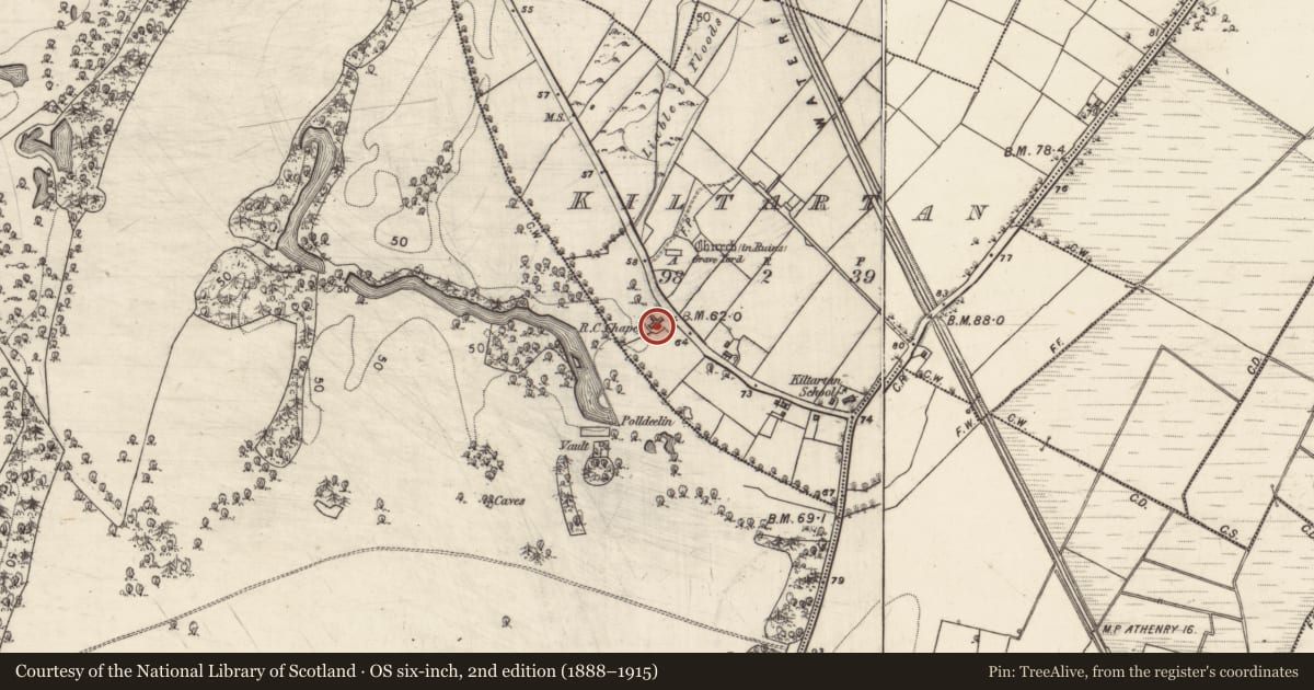 Ordnance Survey six-inch map, 2nd edition (1888–1915) covering the location of Chapel, Kiltartan, County Galway, with a pin at the register's coordinates