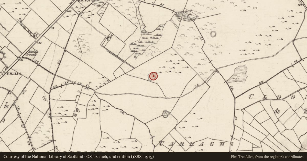 Ordnance Survey six-inch map, 2nd edition (1888–1915) covering the location of Enclosure, Carragh, County Galway, with a pin at the register's coordinates