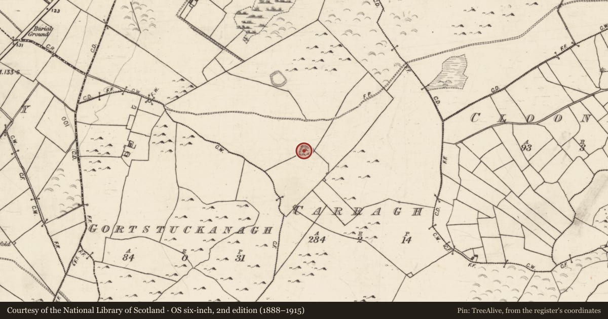 Ordnance Survey six-inch map, 2nd edition (1888–1915) covering the location of Ringfort - cashel, Carragh, County Galway, with a pin at the register's coordinates