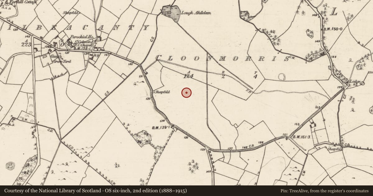 Ordnance Survey six-inch map, 2nd edition (1888–1915) covering the location of Ringfort - unclassified, Cloonmorris, County Galway, with a pin at the register's coordinates
