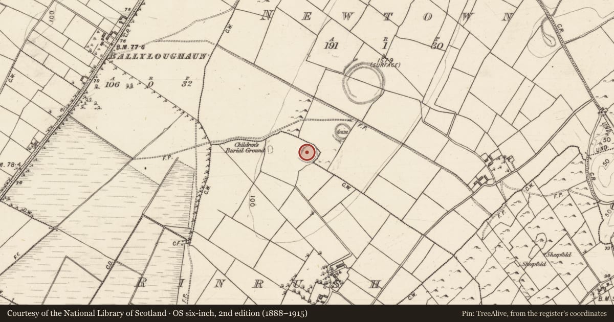 Ordnance Survey six-inch map, 2nd edition (1888–1915) covering the location of Ringfort - rath, Newtown, Rinrush, County Galway, with a pin at the register's coordinates