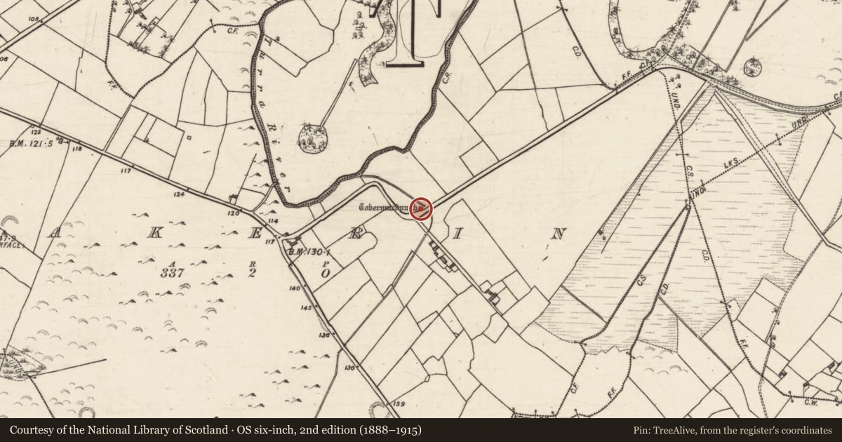 Ordnance Survey six-inch map, 2nd edition (1888–1915) covering the location of Ritual site - holy well, Rakerin, County Galway, with a pin at the register's coordinates