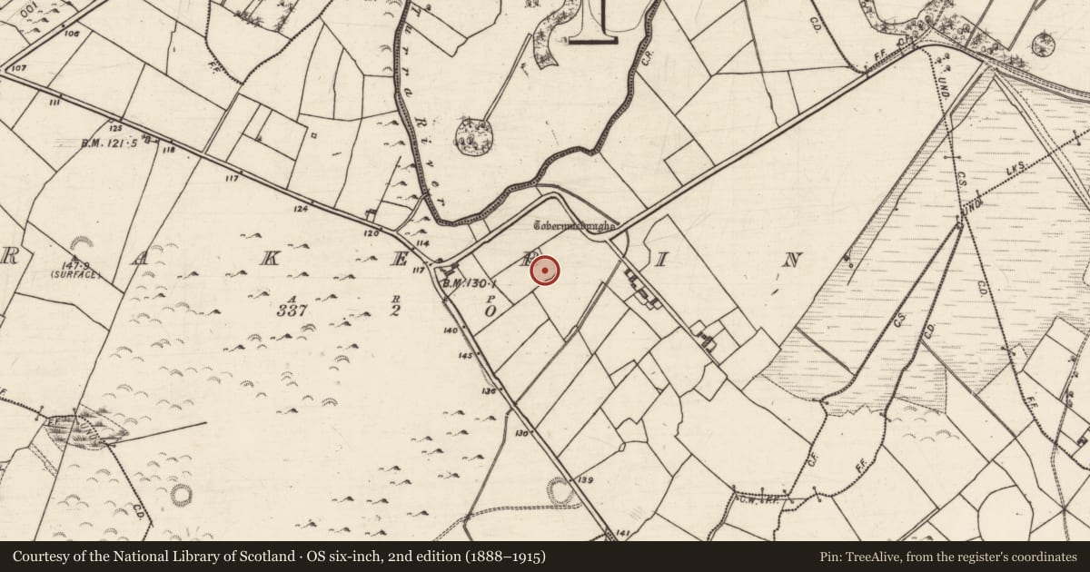 Ordnance Survey six-inch map, 2nd edition (1888–1915) covering the location of Ringfort - rath, Rakerin, County Galway, with a pin at the register's coordinates