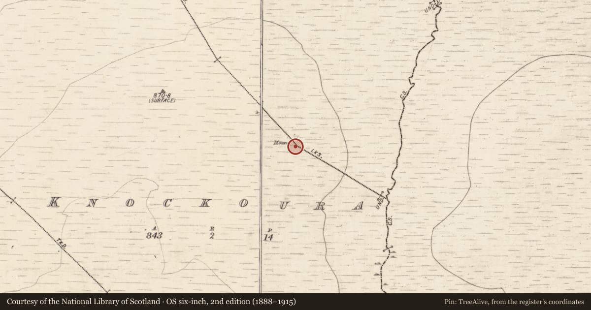 Ordnance Survey six-inch map, 2nd edition (1888–1915) covering the location of Boundary mound, Gortadragaun, Knockoura, County Galway, with a pin at the register's coordinates