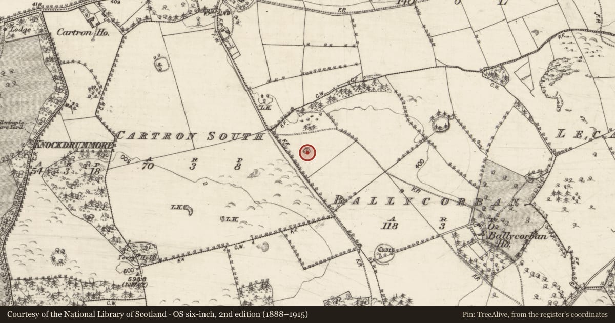 Ordnance Survey six-inch map, 2nd edition (1888–1915) covering the location of Enclosure, Ballycorban, County Galway, with a pin at the register's coordinates