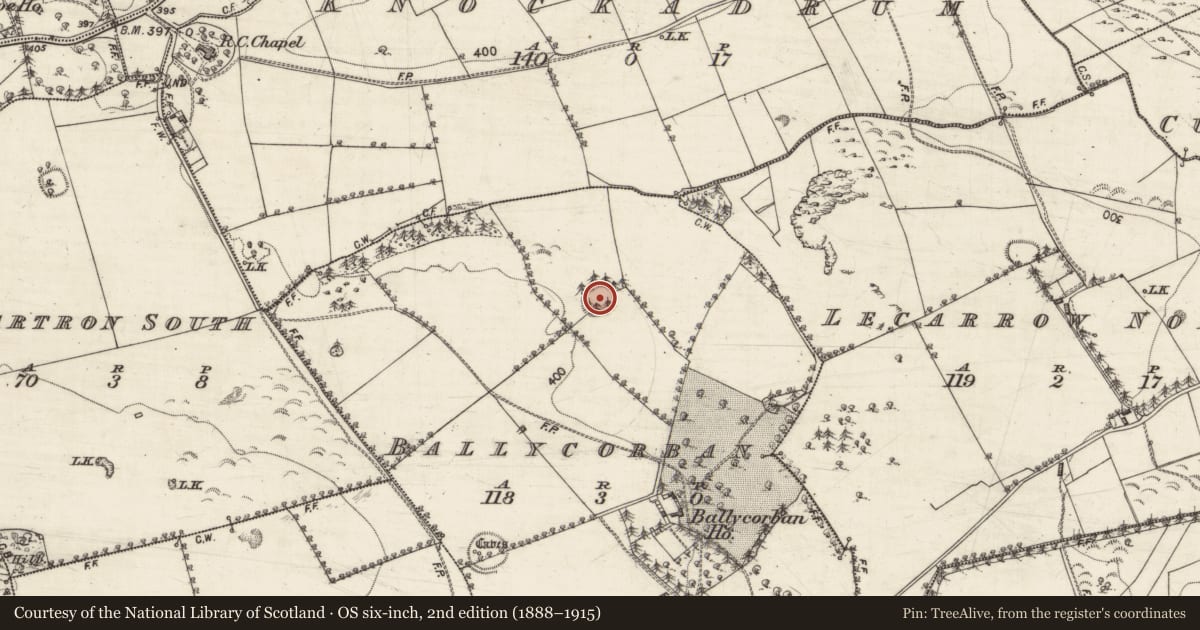 Ordnance Survey six-inch map, 2nd edition (1888–1915) covering the location of Ringfort - rath, Ballycorban, County Galway, with a pin at the register's coordinates
