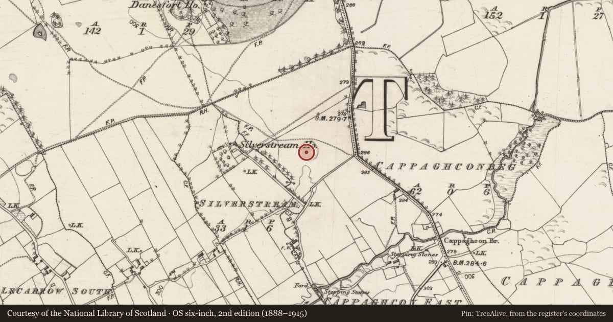 Ordnance Survey six-inch map, 2nd edition (1888–1915) covering the location of Enclosure, Cappaghcon East, County Galway, with a pin at the register's coordinates