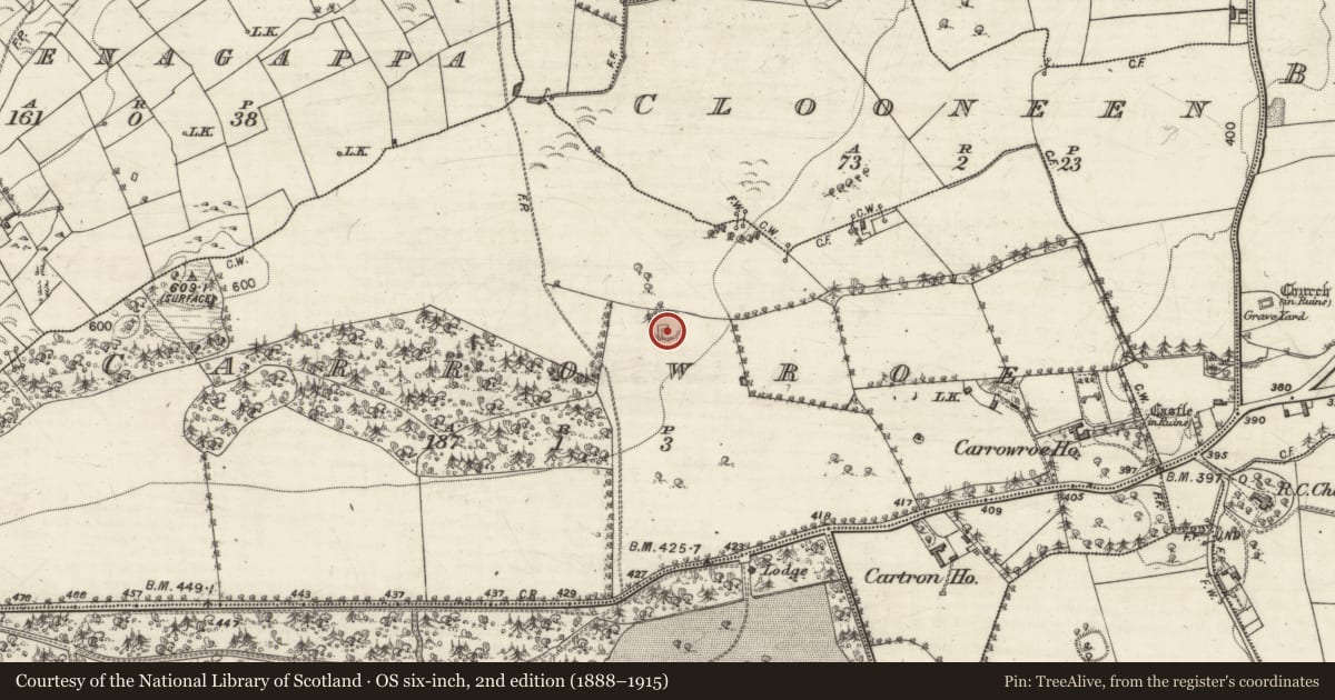 Ordnance Survey six-inch map, 2nd edition (1888–1915) covering the location of Ringfort - rath, Carrowroe, County Galway, with a pin at the register's coordinates