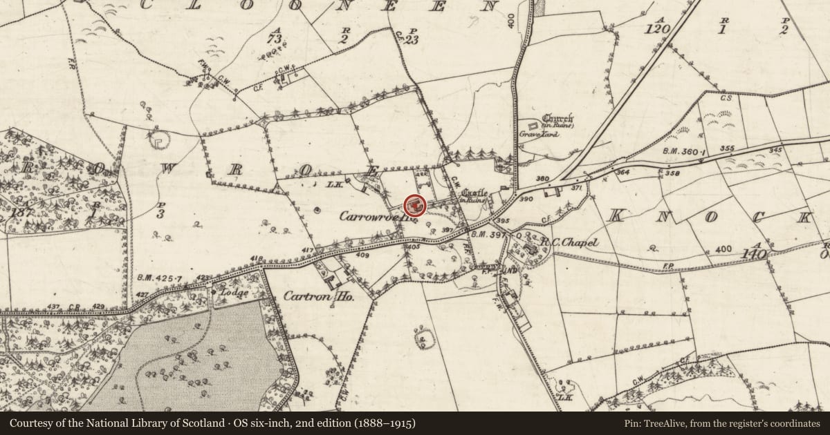 Ordnance Survey six-inch map, 2nd edition (1888–1915) covering the location of Country house, Carrowroe, County Galway, with a pin at the register's coordinates