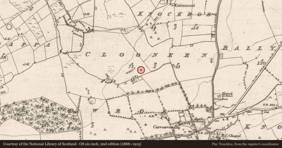 Ordnance Survey six-inch map, 2nd edition (1888–1915) covering the location of Ringfort - rath, Clooneen, County Galway, with a pin at the register's coordinates