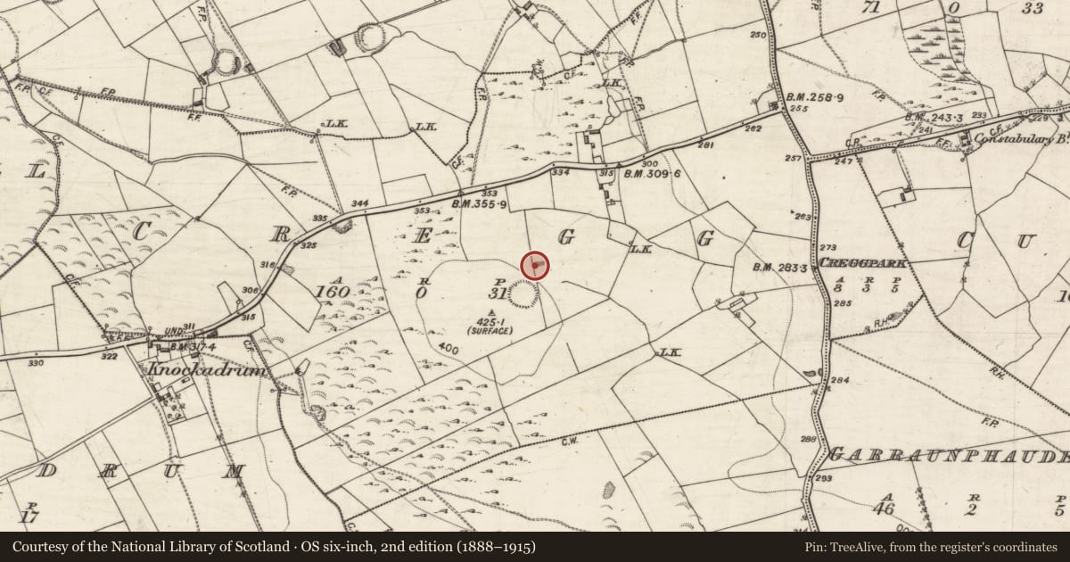 Ordnance Survey six-inch map, 2nd edition (1888–1915) covering the location of Quarry, Cregg, County Galway, with a pin at the register's coordinates