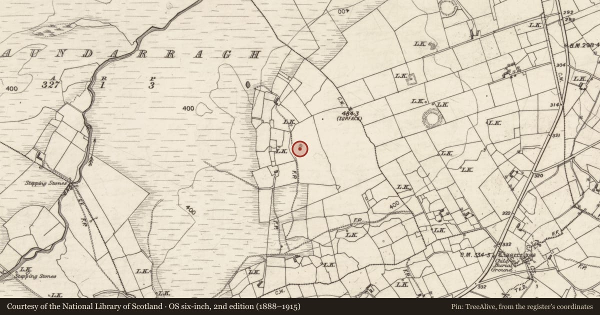 Ordnance Survey six-inch map, 2nd edition (1888–1915) covering the location of Quarry, Knockaundarragh, County Galway, with a pin at the register's coordinates