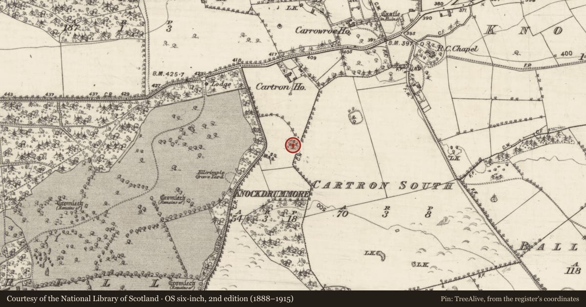 Ordnance Survey six-inch map, 2nd edition (1888–1915) covering the location of Quarry, Knockdrummore, County Galway, with a pin at the register's coordinates
