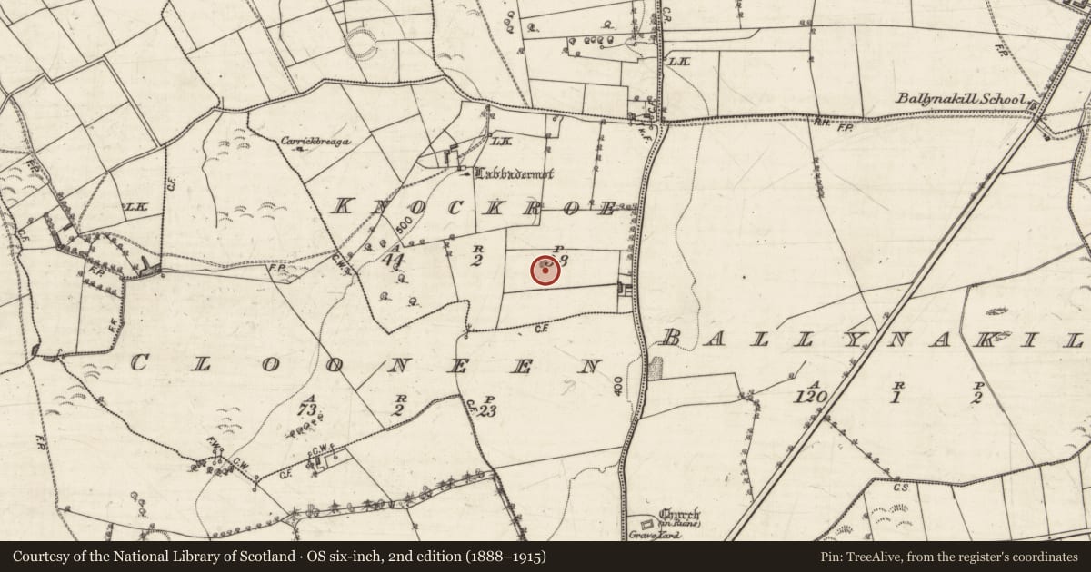 Ordnance Survey six-inch map, 2nd edition (1888–1915) covering the location of Quarry, Knockroe, County Galway, with a pin at the register's coordinates