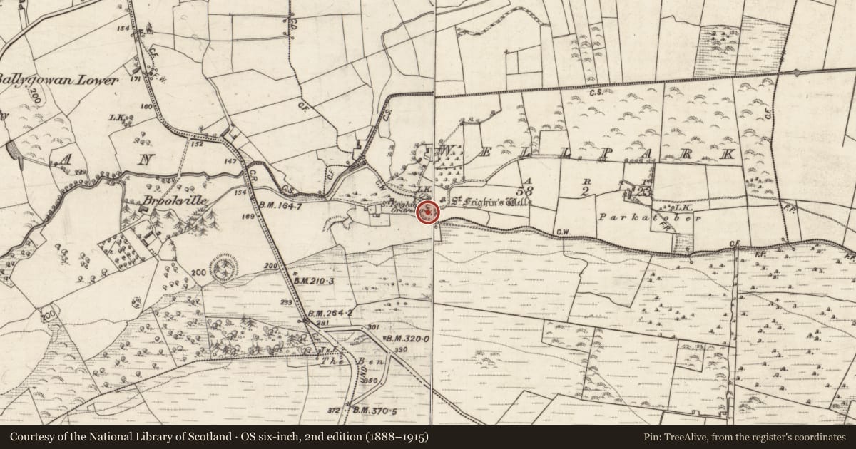 Ordnance Survey six-inch map, 2nd edition (1888–1915) covering the location of Burial ground, Lackan, Wellpark, County Galway, with a pin at the register's coordinates