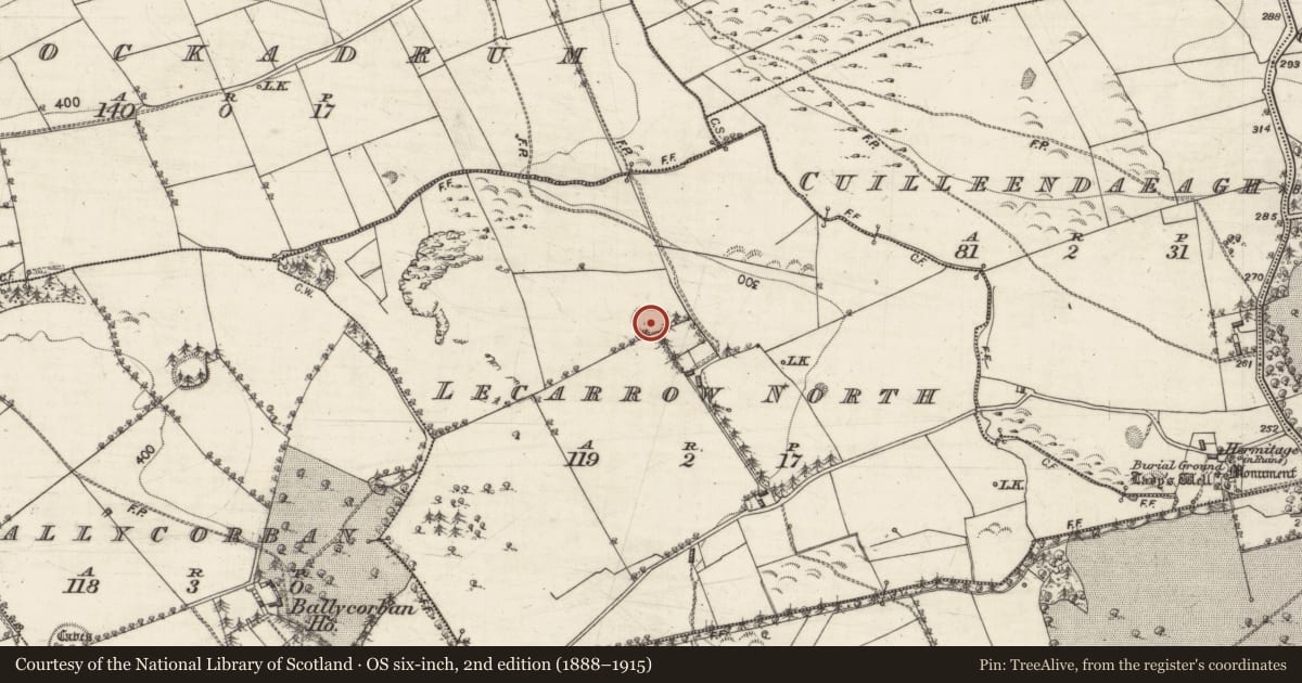 Ordnance Survey six-inch map, 2nd edition (1888–1915) covering the location of Ringfort - rath, Lecarrow North, County Galway, with a pin at the register's coordinates