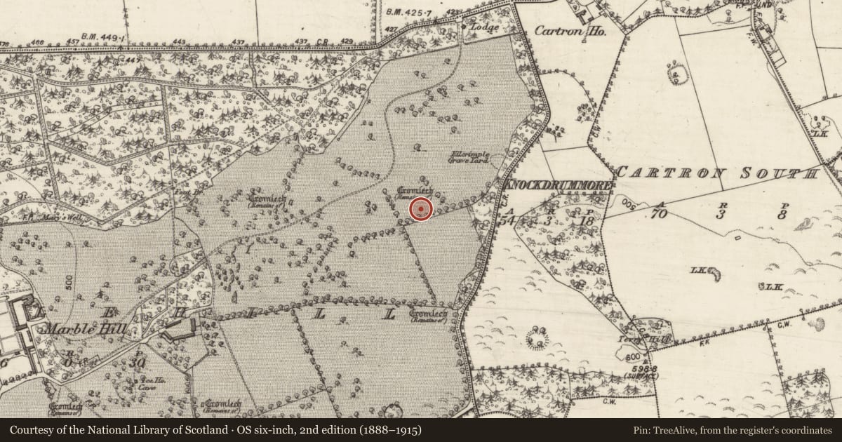 Ordnance Survey six-inch map, 2nd edition (1888–1915) covering the location of Megalithic tomb - portal tomb, Marblehill, County Galway, with a pin at the register's coordinates