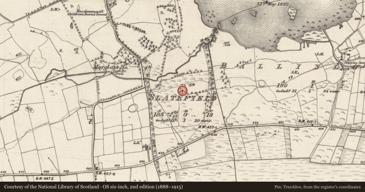 Ordnance Survey six-inch map, 2nd edition (1888–1915) covering the location of Ringfort - rath, Slatefield, County Galway, with a pin at the register's coordinates