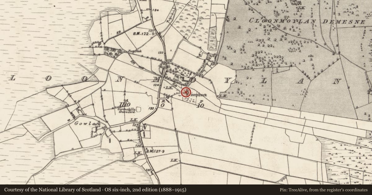 Ordnance Survey six-inch map, 2nd edition (1888–1915) covering the location of Well, Cloonmoylan, County Galway, with a pin at the register's coordinates