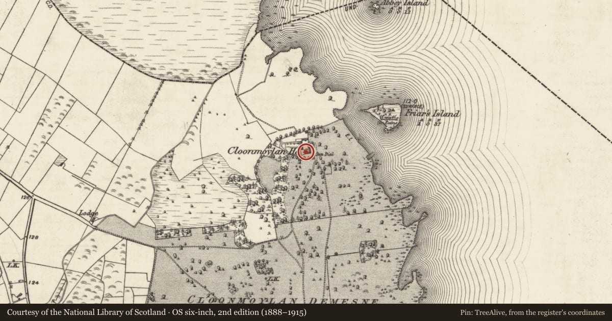 Ordnance Survey six-inch map, 2nd edition (1888–1915) covering the location of Country house, Cloonmoylan, County Galway, with a pin at the register's coordinates