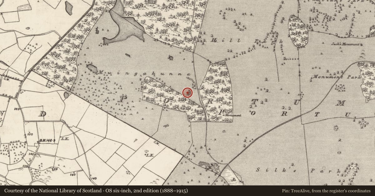 Ordnance Survey six-inch map, 2nd edition (1888–1915) covering the location of Quarry, Portumna Demesne, County Galway, with a pin at the register's coordinates