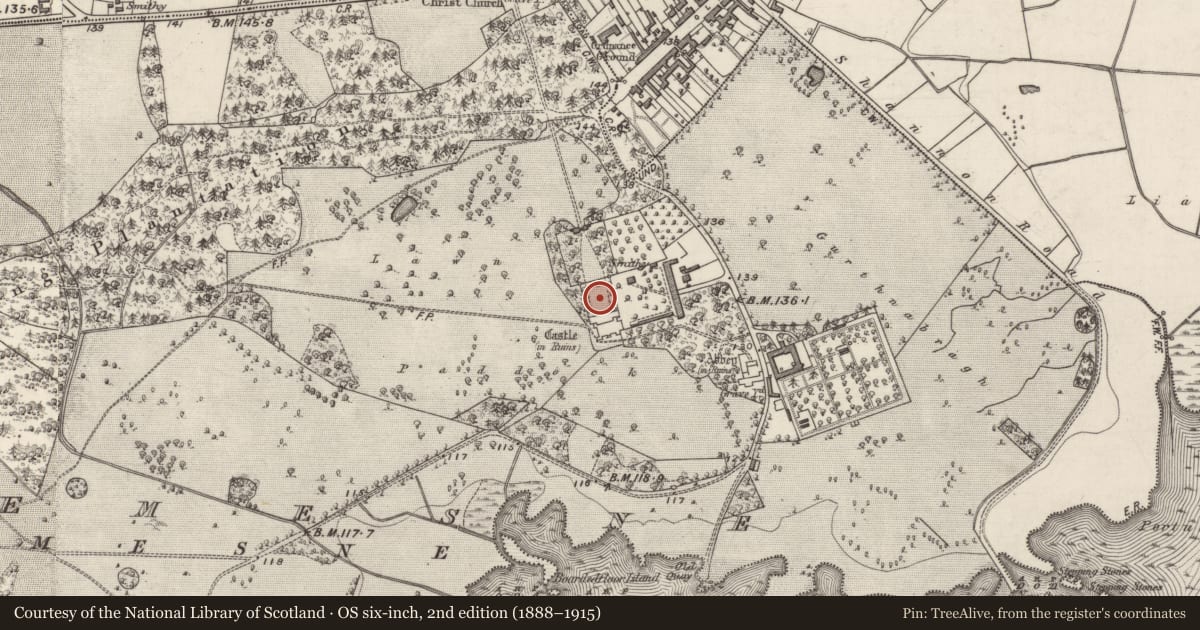 Ordnance Survey six-inch map, 2nd edition (1888–1915) covering the location of Walled garden, Portumna Demesne, County Galway, with a pin at the register's coordinates