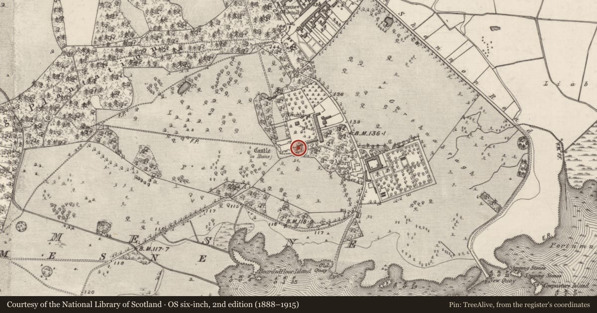 Ordnance Survey six-inch map, 2nd edition (1888–1915) covering the location of Building, Portumna Demesne, County Galway, with a pin at the register's coordinates