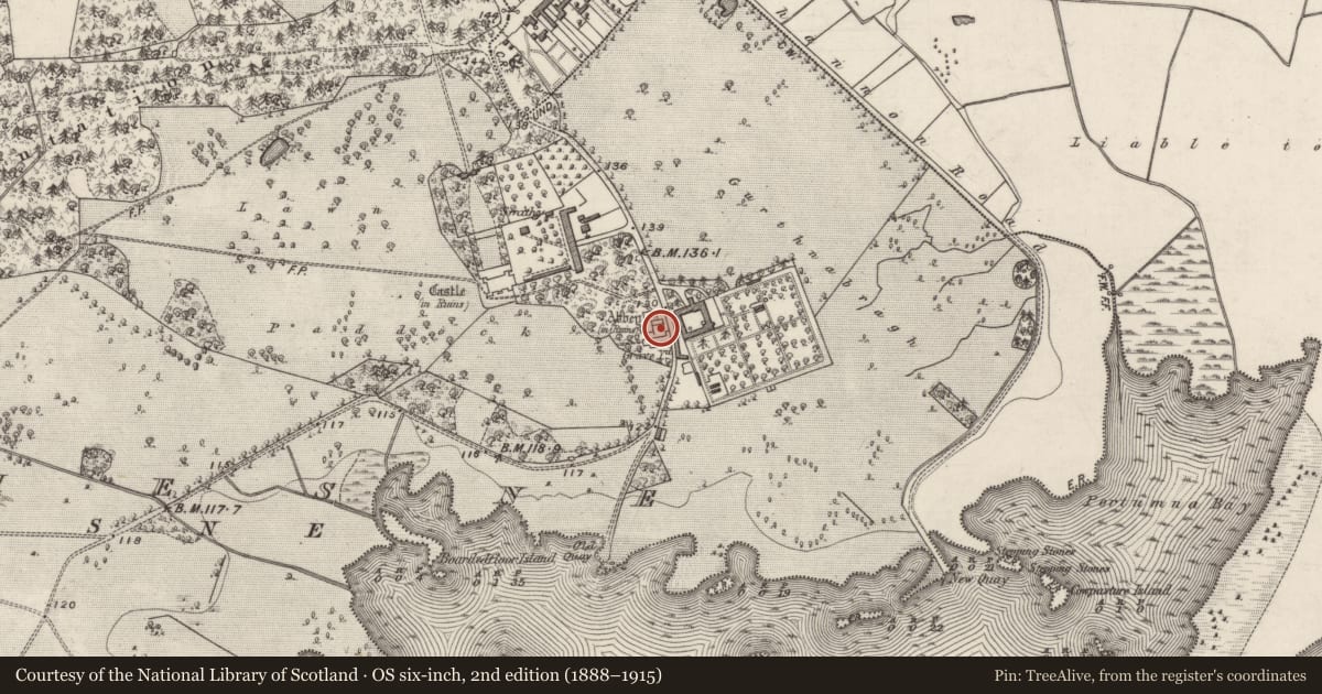 Ordnance Survey six-inch map, 2nd edition (1888–1915) covering the location of Religious house - Dominican friars, Portumna Demesne, County Galway, with a pin at the register's coordinates