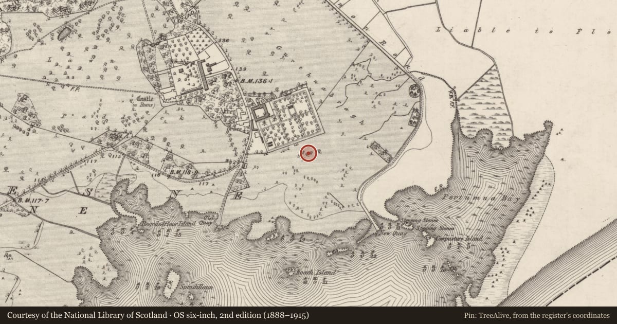 Ordnance Survey six-inch map, 2nd edition (1888–1915) covering the location of Icehouse, Portumna Demesne, County Galway, with a pin at the register's coordinates