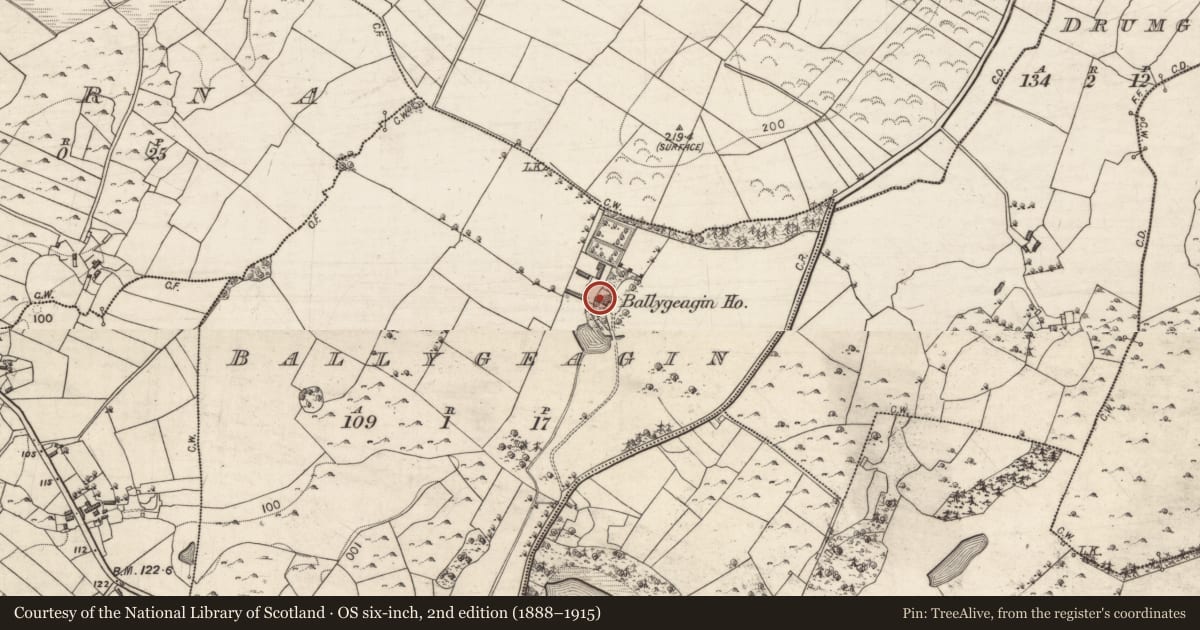 Ordnance Survey six-inch map, 2nd edition (1888–1915) covering the location of House - 18th/19th century, Ballygeagin, County Galway, with a pin at the register's coordinates