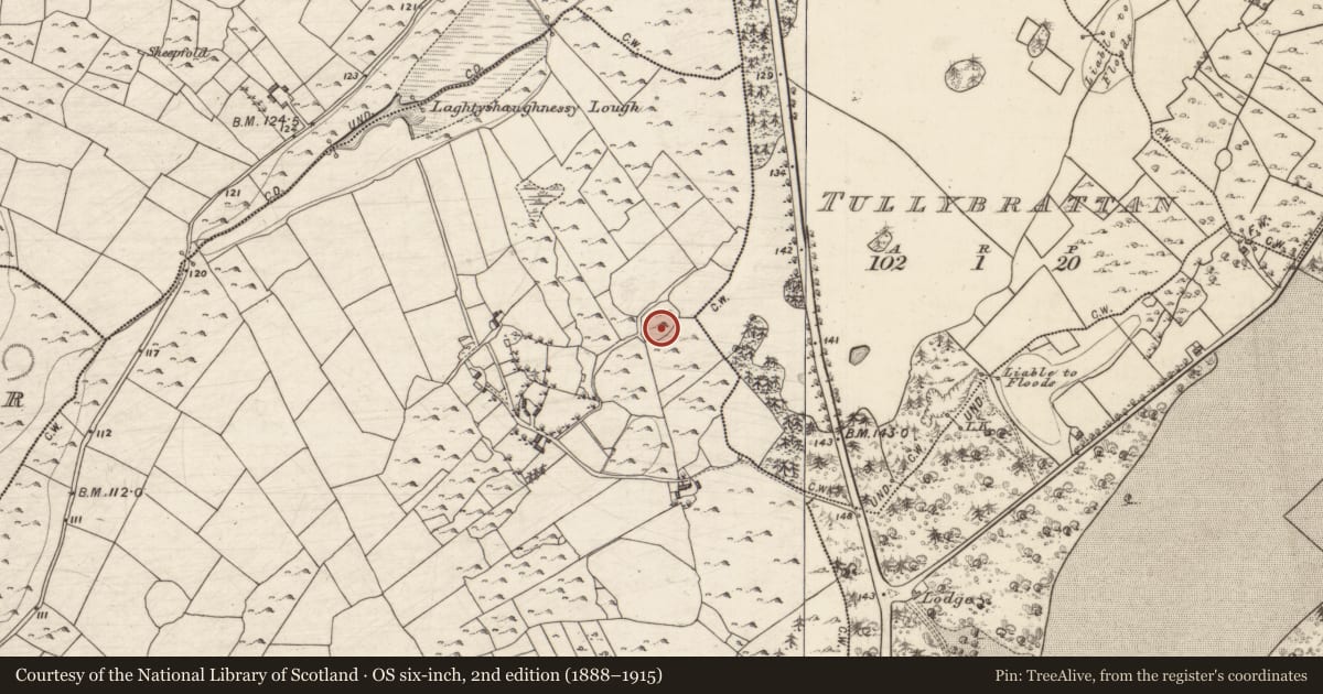 Ordnance Survey six-inch map, 2nd edition (1888–1915) covering the location of Structure, Bunnasrah, County Galway, with a pin at the register's coordinates