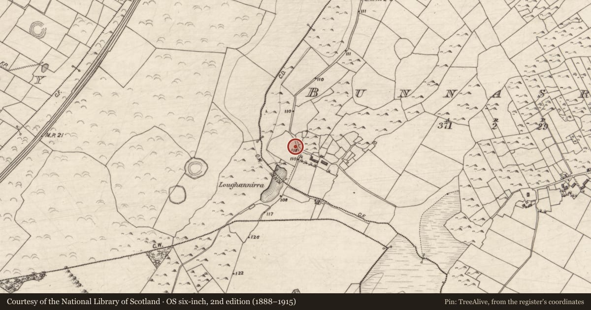 Ordnance Survey six-inch map, 2nd edition (1888–1915) covering the location of Ringfort - rath, Bunnasrah, County Galway, with a pin at the register's coordinates